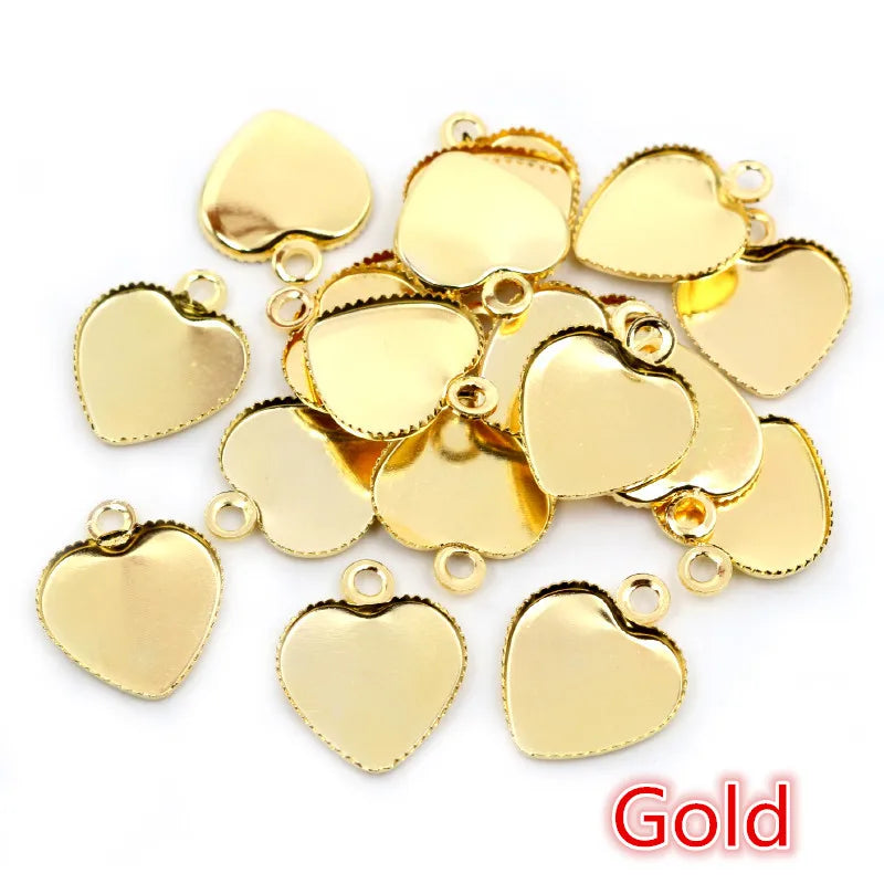 30pcs 12mm Stainless Iron Material Heart Blank Base Setting Fit 12mm Heart Cabochon Pendant Bezel Trays DIY Jewelry Findings