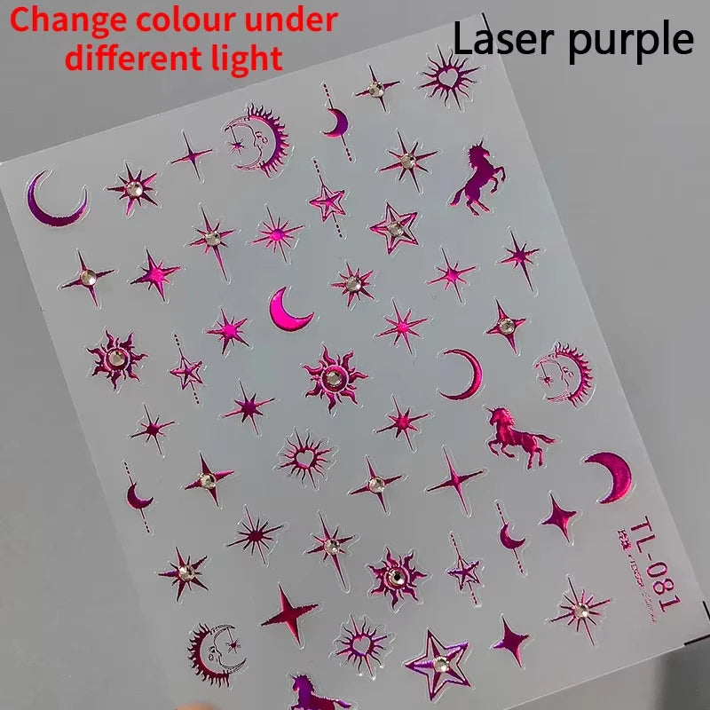 1PC 5D Korean Bronzing Nail Stickers Japanese Gold Silver Star Moon Luxury DIY Nail Art Decoration Decals Manicure Accessories