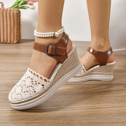 Women Sandals 2025 Summer New Fashion Canvas Wedge Sandals Casual Espadrilles Fashion Platform Woman Sandals Zapatos De Mujer