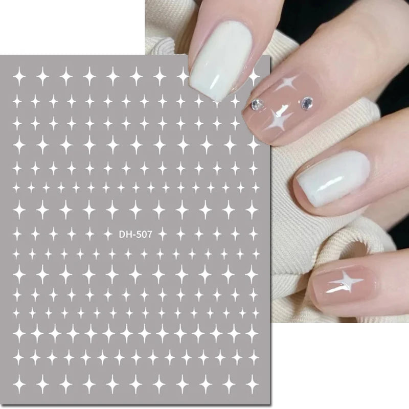 3d Nail Art Stickers Red Black White Love Hearts Stars Clouds French Full Tips Adhesive Nail Decals Slider For Manicure