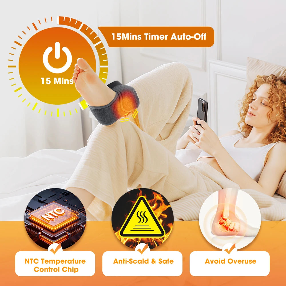 Cordless Electric Ankle Guard 4-Level Heated Vibration Massager Hot Compress Ankle Brace for Left And Right Foot