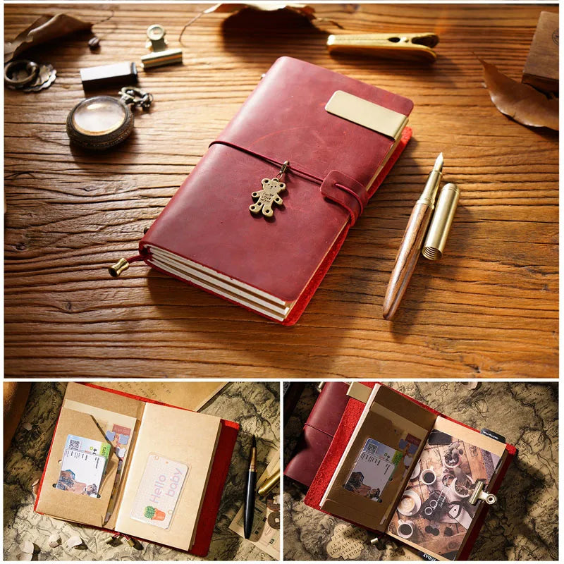 Fromthenon Leather TN Travel Notebook Handbook Diary First Layer Cowhide Diary Handbook Notes Handmade Loose-leaf Notebook