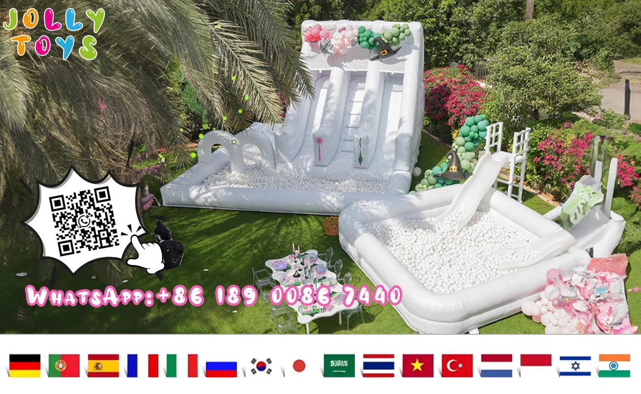Pastel Macaron Inflatable Bouncer with Water Slide and Ball Pit PVC Wet Dry Bouncy Castle with Basketball Hoop for Kids Party