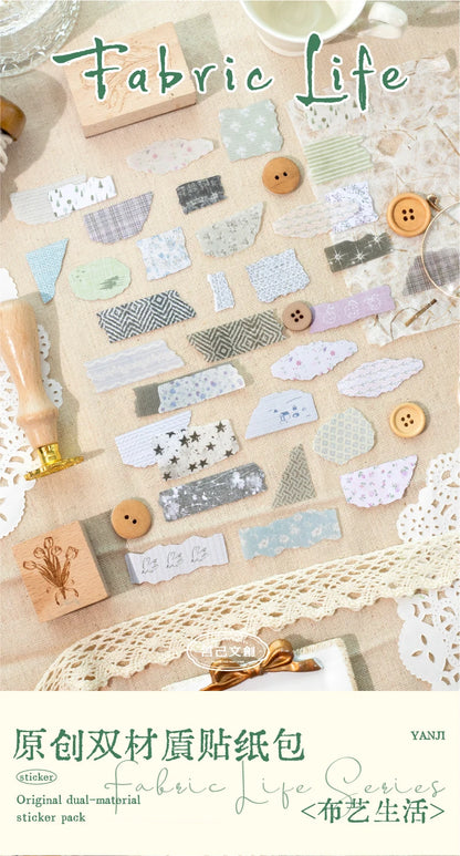 Journal GO 50pcs Dual Material Cloth Fabric Textured Stickers for Photo Frame Collage Junk Journal Scrapbooking diy Material