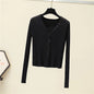 Women Ribbed Crew Neck Cardigan Sweater Pastel Pink Purple Long Sleeve Fitted Crop Knitted Jacket Spring Fall