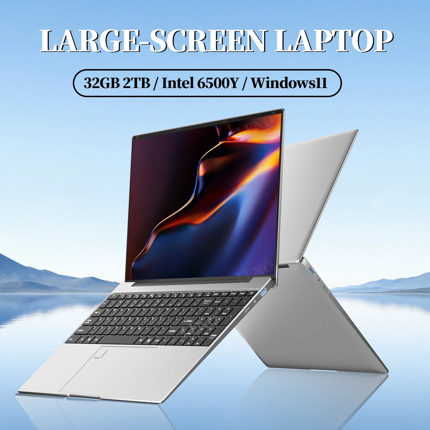 LENO 15.6" Laptop Large-screen 32GB RAM 2TB SSD Intel 6500Y Office Windows11 Notebook 5000mAh Gamer PC with Backlit Fingerprint