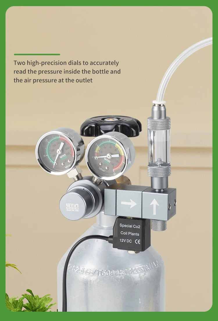 Aquarium CO2 Regulator Dual Meter Solenoid Valve Quick Plug Foam Recorder Control System Fish Tank CO2 Pressure Reducing Valve