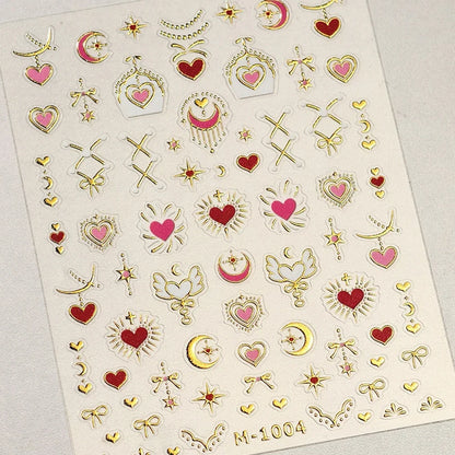 Bohemian Pattern Colorful Love Heart Moon Pearl Crystal Rhinestone 5D Nail Art Sticker Self Adhesive Decoration Manicure Decal