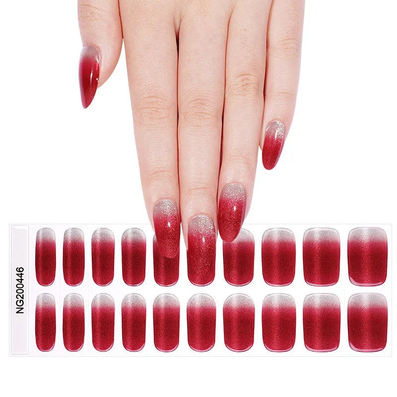 16/18/20Tips Semi-Cured Gel Nail Strips Adhesive Full Cover Stickers for Nails UV Lamp Need Press On Nails Fashion Manicure