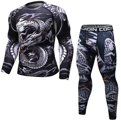 New Men Sports Jiu Jitsu BJJ Suit Gym Fitness Compression Clothes Running Jogging Sport Wear Exercise Workout Rashguard Tights