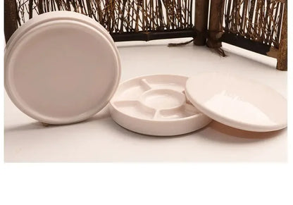 Imitation Porcelain Round Palette with Lid Acrylic Watercolor Painting Multifunctional White Paint Tray Artist Supplies