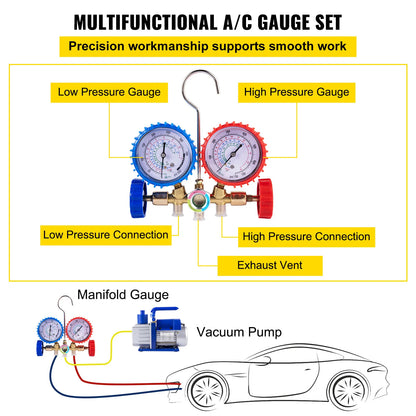 SucceBuy 1.8 CFM - 4.8 CFM Refrigerant Vacuum Pump Kits HVAC 1/3HP 1/4 HP with Manifold Gauge for Household Air Conditioning
