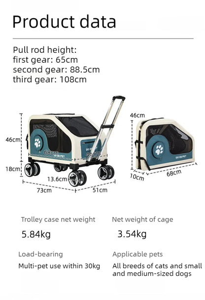 Large Pet Stroller with Telescopic Handle Silent Wheels Foldable Dog Cat Trolley Carrier Breathable Mesh Medium Pets Travel Cart