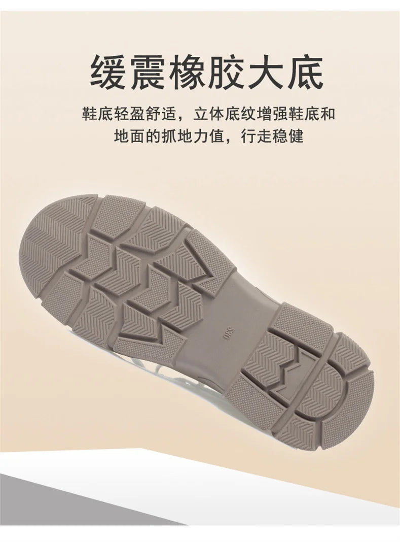 Spring Non-slip Soft Leather Sneaker Trekking Footwear New Women's Thick-soled Lace-up Leisure Skateboard Sports Shoes