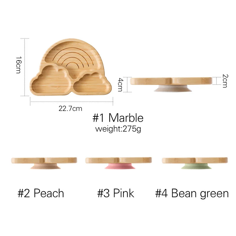 Baby Wooden Tableware Set Wooden Handle Fork Spoon Could Bamboo Wooden Plate Bowl Silicone Suction for Children Feeding Supplies