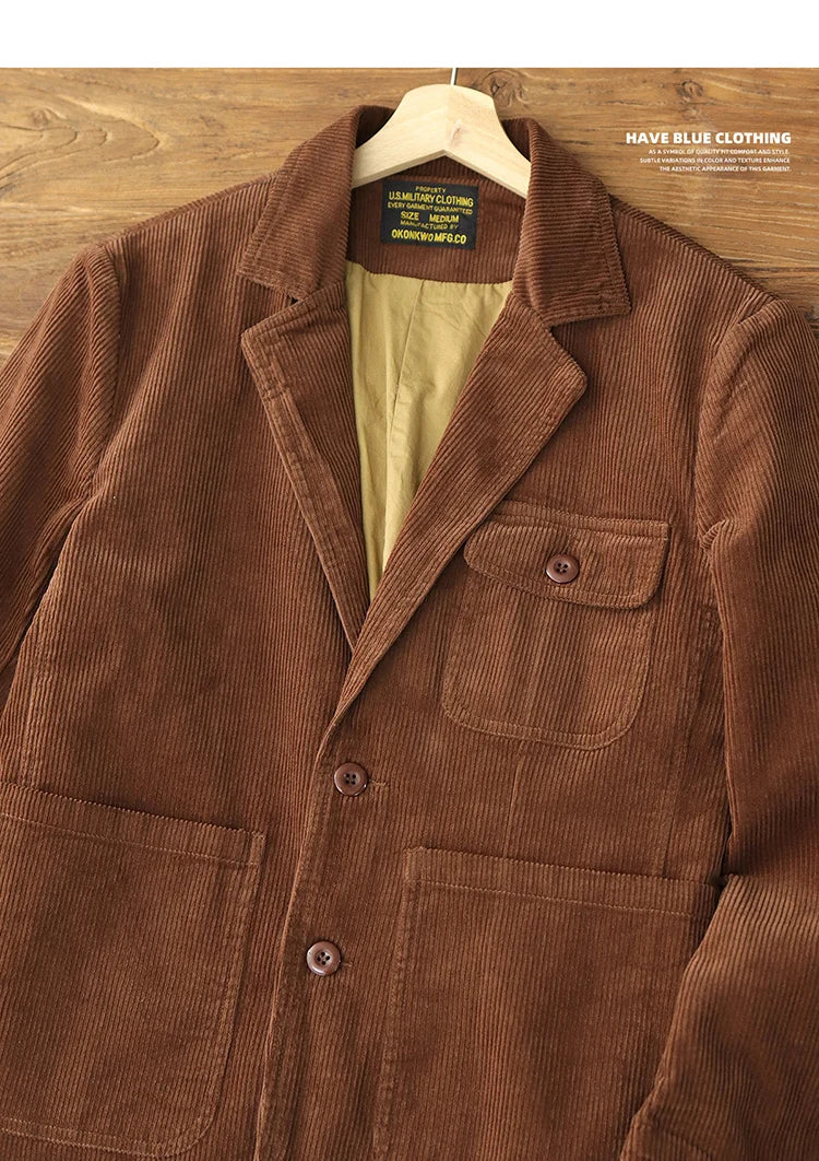 Heavyweight corduroy casual blazer for men American retro Ame Kaji loose jacket