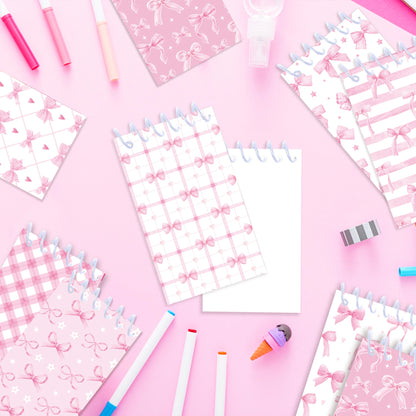 8pcs Pink Bowknot Theme Mini Spiral Pocket Notebooks Memo Pad Coil Booklet Notepads For Office Stationery School Diaries