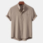 2026New men's short sleeved solid color standing collar cardigan casual shirt for foreign trade