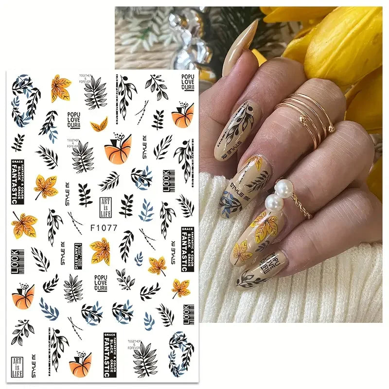 Black and White Love Flowers Line Art 3D Stickers Nail Decals Nail Art Accessories Butterfly Rose Nail Stickers Nail Sliders