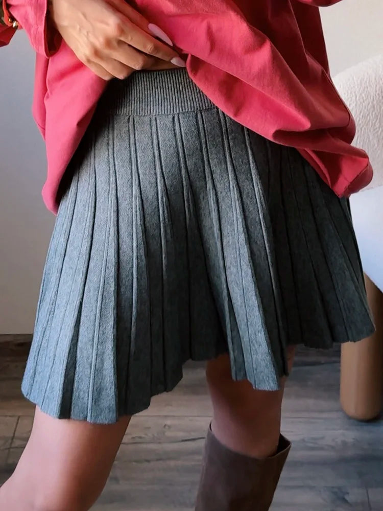 Autumn Knit White Mini Pleated Skirts For Women A Line Skirt Gray High Waist Women Knitted Pleated Short Skirts Korean Fashion