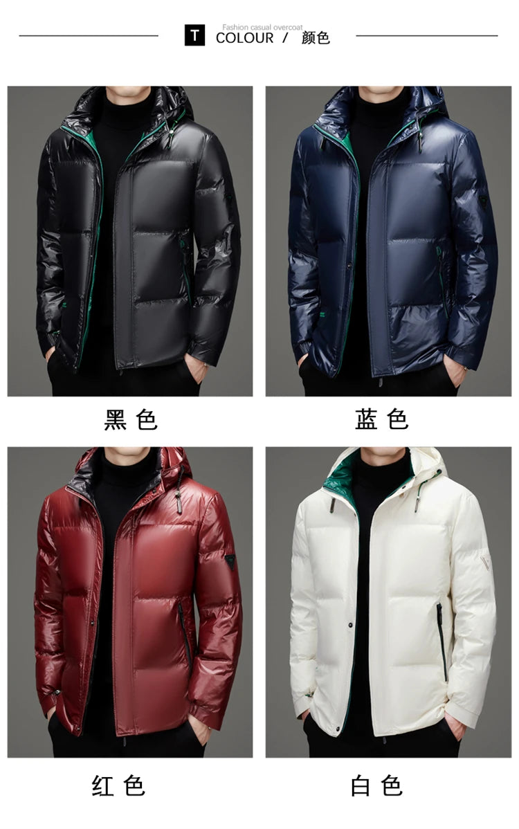 Men's Down Jacket Autumn Winter New Solid Color Thickened Warm Outdoor Travel Hooded Coat Men's White Duck Down padded Clothing