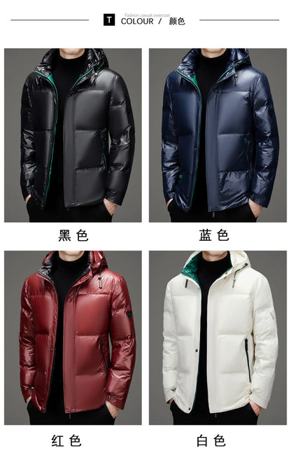 Men's Down Jacket Autumn Winter New Solid Color Thickened Warm Outdoor Travel Hooded Coat Men's White Duck Down padded Clothing