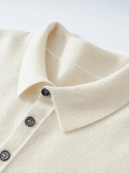 ANGEL 2024 Men's New POLO Shirt 100% Cashmere Knitted Pullover Solid Color Sweater Fall Winter Casual Business Office Jacket