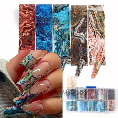 Nail Foils Gradient Transfer Foil Storage Box Nail Art Stickers Stripe Floral Manicure Decals Nails Decoration