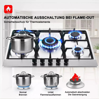TopStrong 2/4/5 Burner 4200W Stainless Steel Auto Flame Protection Built-in for Natural Gas/Propane, Easy Clean, 30cm‌ Gas Hob