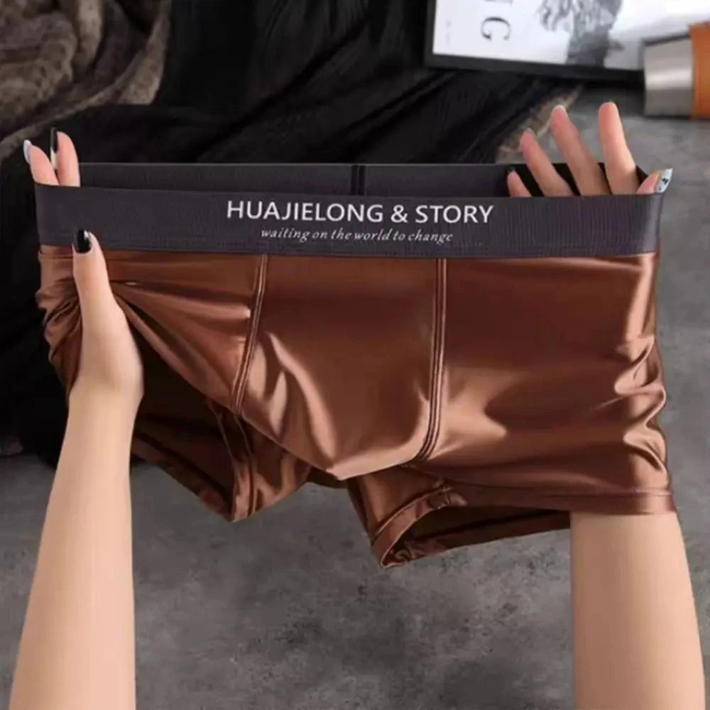 1/3Pcs Breathable Thin Satin Silk Boxer Briefs Seamless Mid Waist Ice Silk Boxers Underpants Smooth Underwear for Men Daily