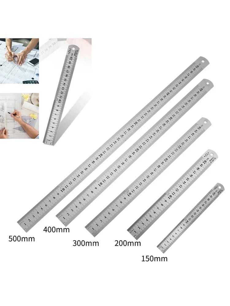 150mm/500mm Metal Scale Stainless Steel Straight Ruler Measuring Stationery Drafting Accessory Hand Tool School Office Supplies
