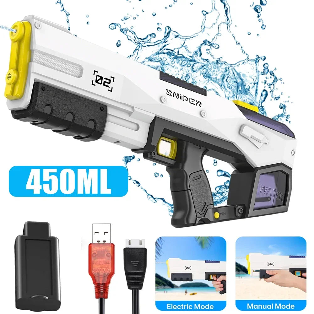 Automatic Water Absorption Electric Water Gun 2 Shooting Modes 450ML Large Capacity Portable Summer Water Blaster Toy For Kids Adults Pool Beach Backyard Outdoor Fighting Game