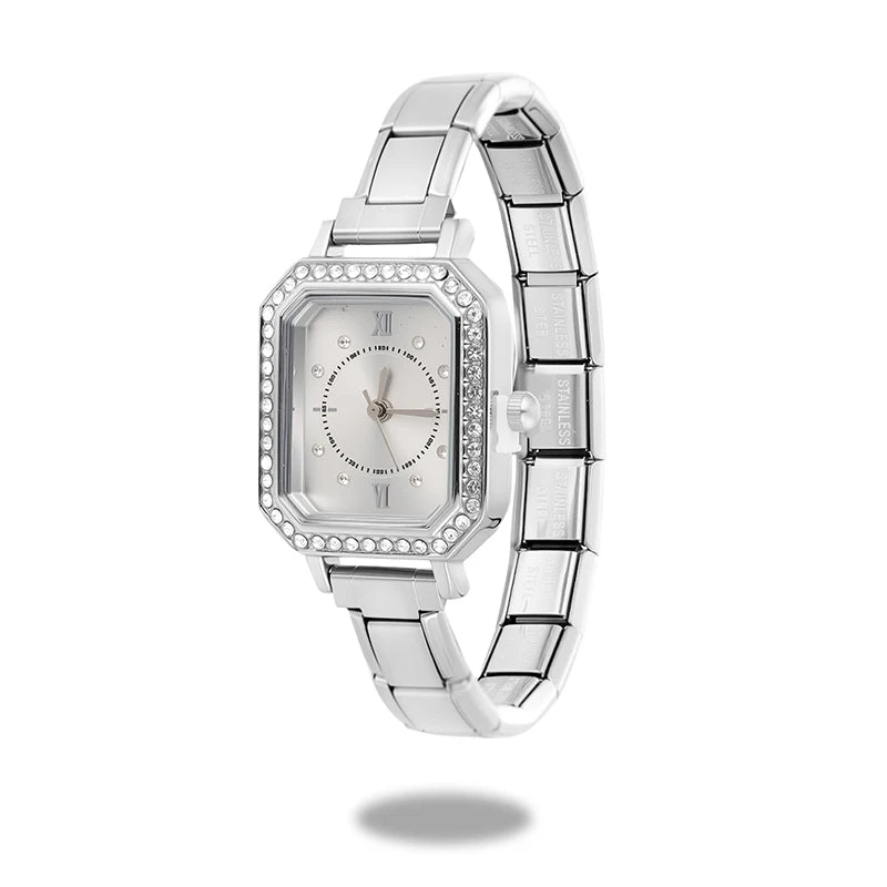 Fashion High Quality Men Women's Stainless Steel Square Round Shiny Zircon Watch Bracelet For Friend Birthday DIY Jewelry Gift
