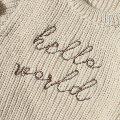 Ylsteed Hello World Knitting Newborn Photography Romper with Matching Pomp Hat Baby Boy Girl Sweater Outfits for Photo Shooting