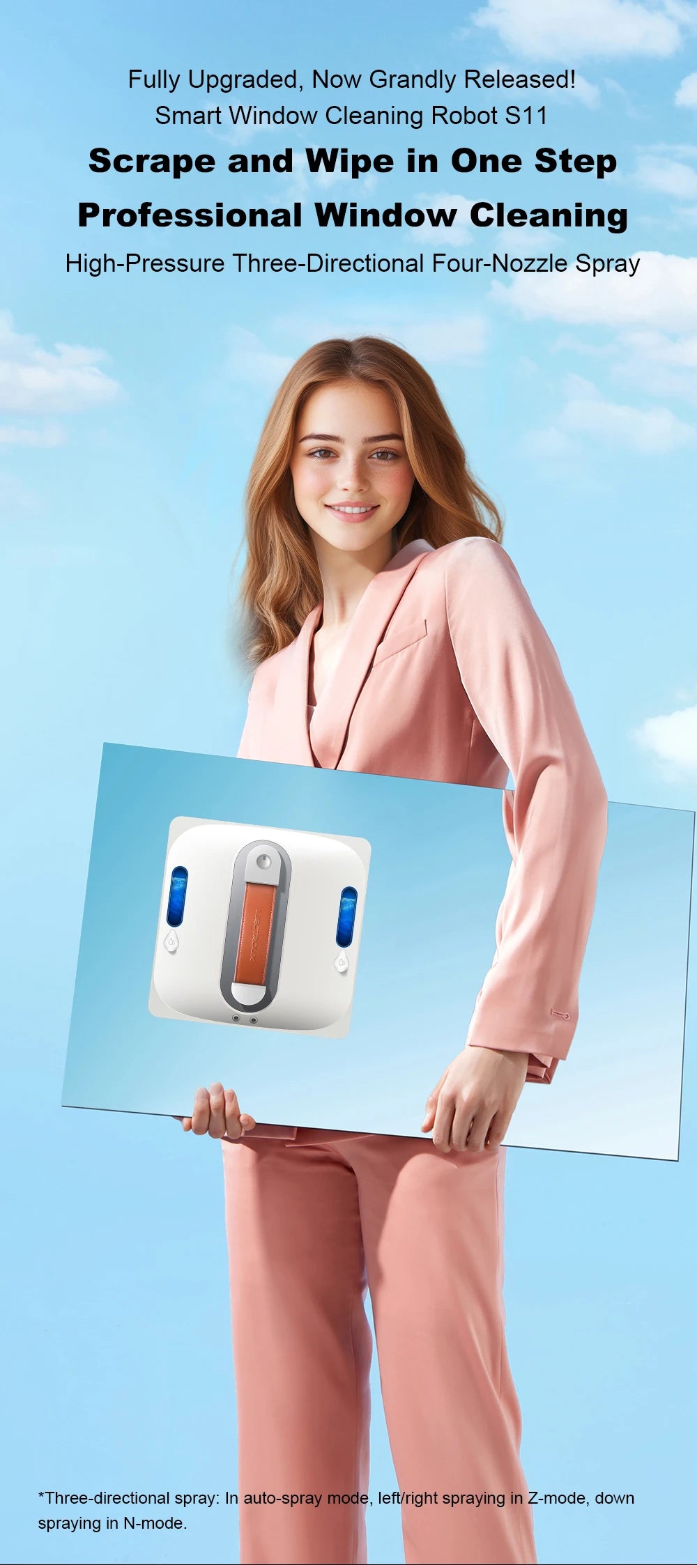 Robot Window Cleaner Liectroux S11,9000Pa Strong Suction, 4-Way Water Spray, Floating Scraping Tech, Smart Memory,APP Control