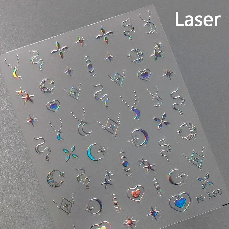 1pcs 5D Star Moon Nail Stickers Kawaii Pink Retro Bronzing Nail Art Sticker Decorations Decals DIY Adhesive Slider Accessories