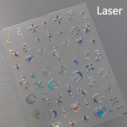 1pcs 5D Star Moon Nail Stickers Kawaii Pink Retro Bronzing Nail Art Sticker Decorations Decals DIY Adhesive Slider Accessories