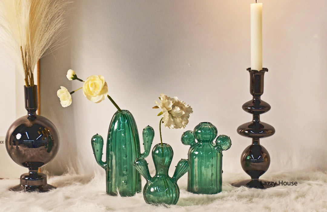 Cactus Glass Vase Hydroponic Plant Living Room Decoration Aromatherapy Bottle Flower Decor Vase Tabletop Small Vase Handicraft