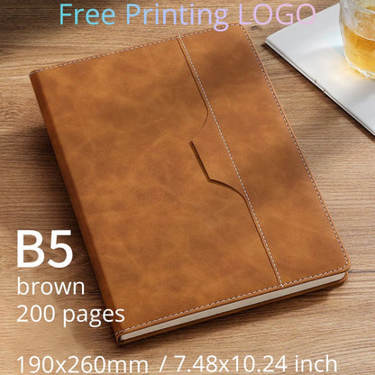 A5 B5 Customize PU Leather Notebook with Pen Insert Holder Free Printing LOGO Office Notepad Business Enterprise Diary Book Note