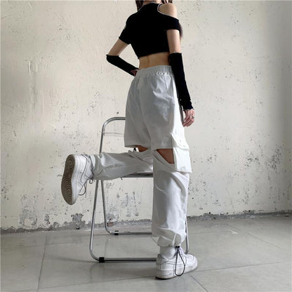 Casual Pants Women Cargo Korean Style Solid Spring Young Ladies Elastic Waist Popular Street Wear  Simple Ins Cozy Cool