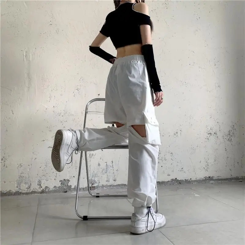 Casual Pants Women Cargo Korean Style Solid Spring Young Ladies Elastic Waist Popular Street Wear  Simple Ins Cozy Cool
