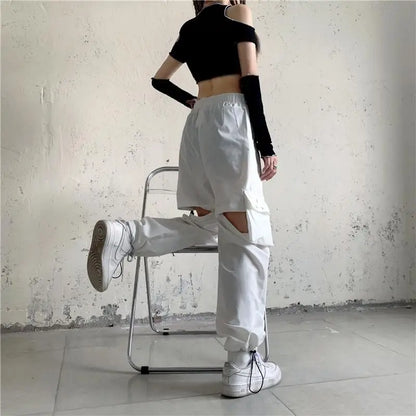 Casual Pants Women Cargo Korean Style Solid Spring Young Ladies Elastic Waist Popular Street Wear  Simple Ins Cozy Cool