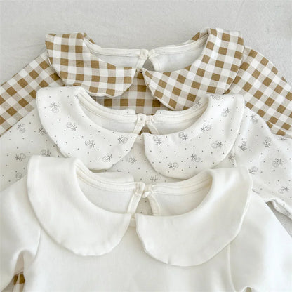 2024 New Spring Children Clothes Toddler Baby Girls Romper Long Sleeved Cotton Lattice Printing Infant Baby Girls Jumpsuit