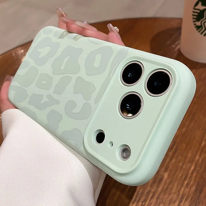 Leopard Pattern Liquid Silicone Case for iPhone 17 16 Pro Max Air 14 15 Plus 12 Camera Control Button Soft Shockproof Cover