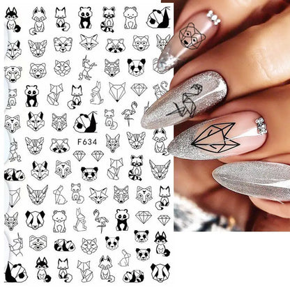 Black and White Love Flowers Line Art 3D Stickers Nail Decals Nail Art Accessories Butterfly Rose Nail Stickers Nail Sliders
