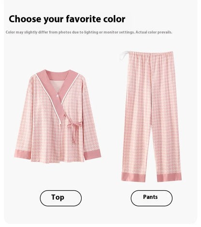 Postpartum Clothing with Chest Cushion Autumn Postpartum Women Pajamas Maternity Ladies Breastfeeding Clothes Pregnancy Homewear