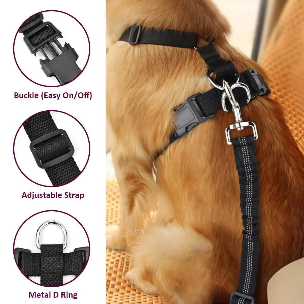 Dog Safety Vest Harness with Seatbelt, Dog Car Harness Seat Belt Adjustable Pet Harnesses Double Breathable Mesh Fabric with Car