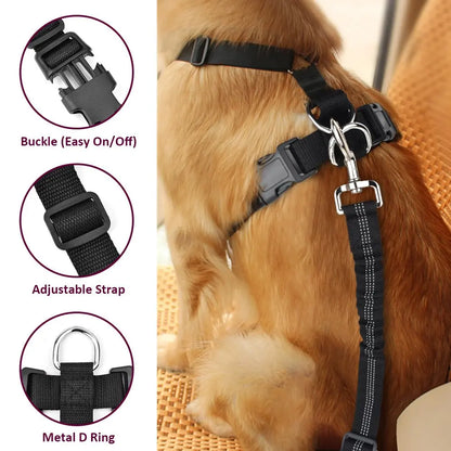 Dog Safety Vest Harness with Seatbelt, Dog Car Harness Seat Belt Adjustable Pet Harnesses Double Breathable Mesh Fabric with Car