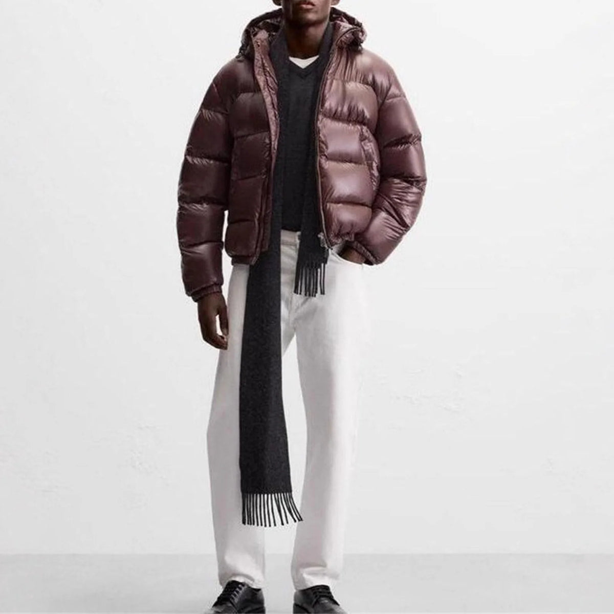 Men'S Down Jacket Casual Solid-Color Hooded Cotton-Padded Jacket Men'S Thickened Winter Warm Coat Loose Pocket Bread Jacket Coat