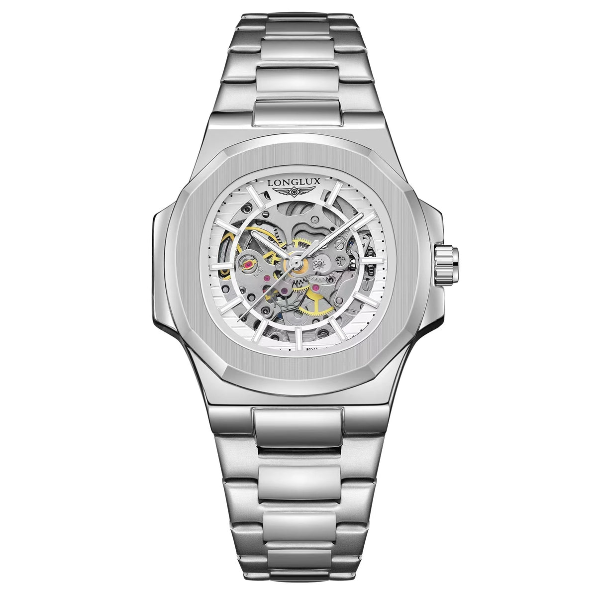 LONGLUX Men Automatic Mechanical Watch Luxury Watches Waterproof Skeleton Business Cheap Wholesale Stainless Steel Gift Watch